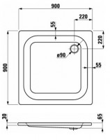 Laufen PLATINA sprchová vanička ocelová 900x900 mm, čtvercová, bílá   H2150120000401